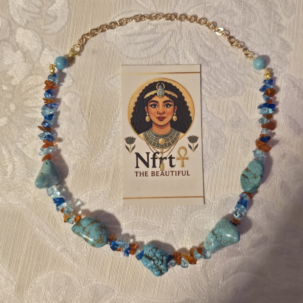 Turquoise and Orange Beaded Necklace